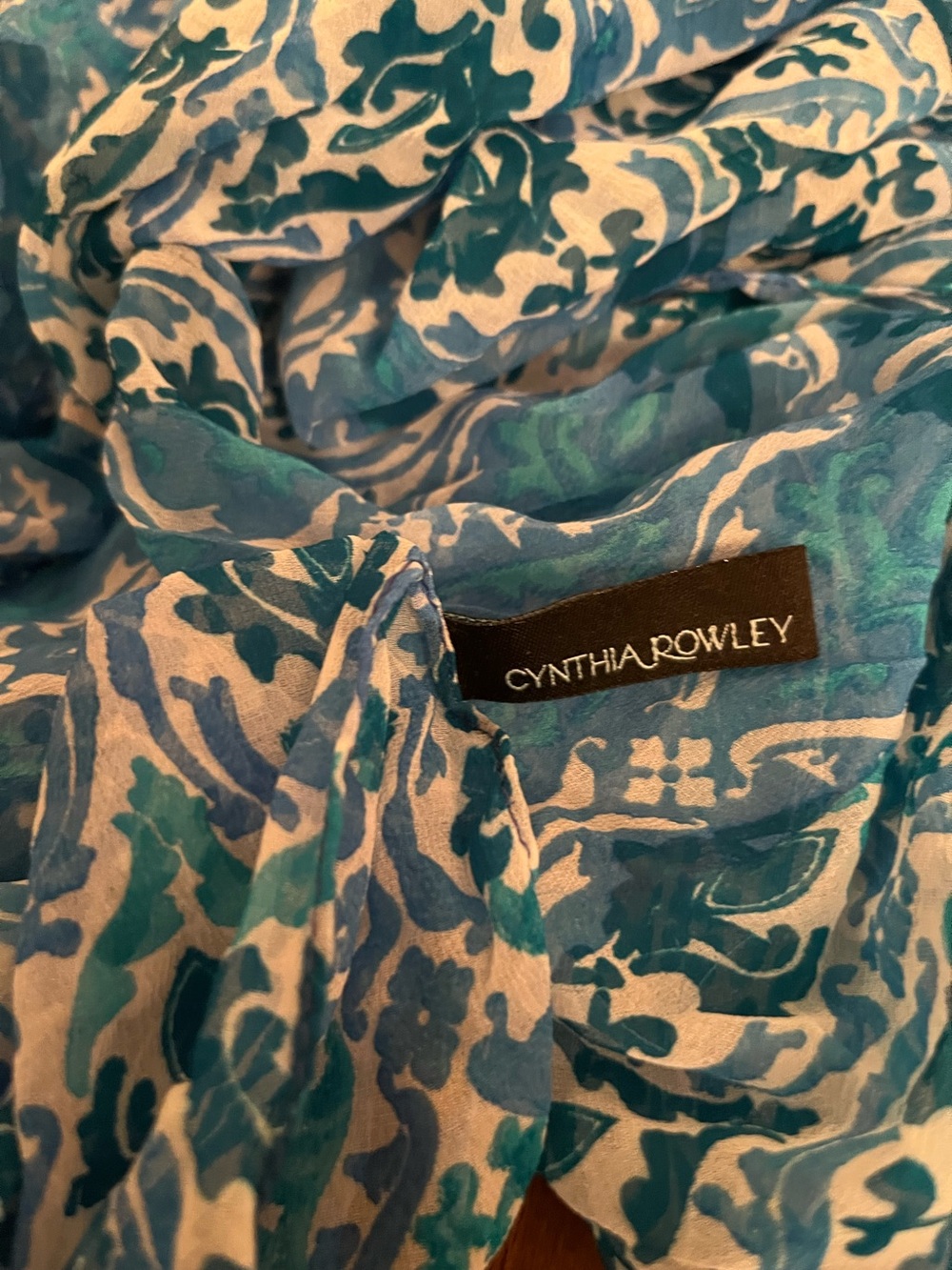 Cynthia Rowley Teal & White Floral Silk Scarf